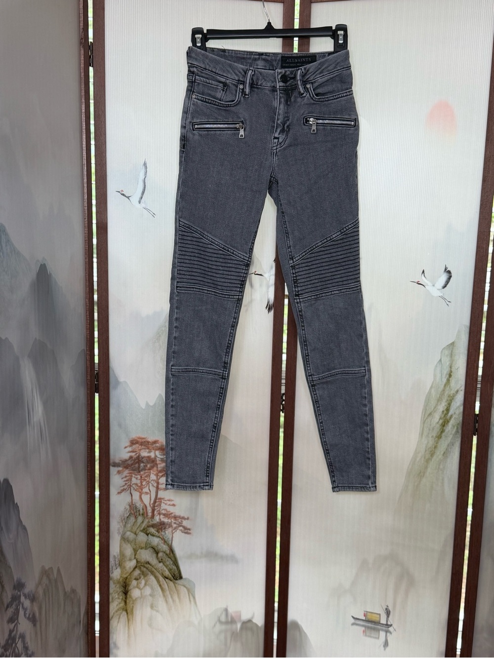 AllSaints Gray Moto Skinny Jeans